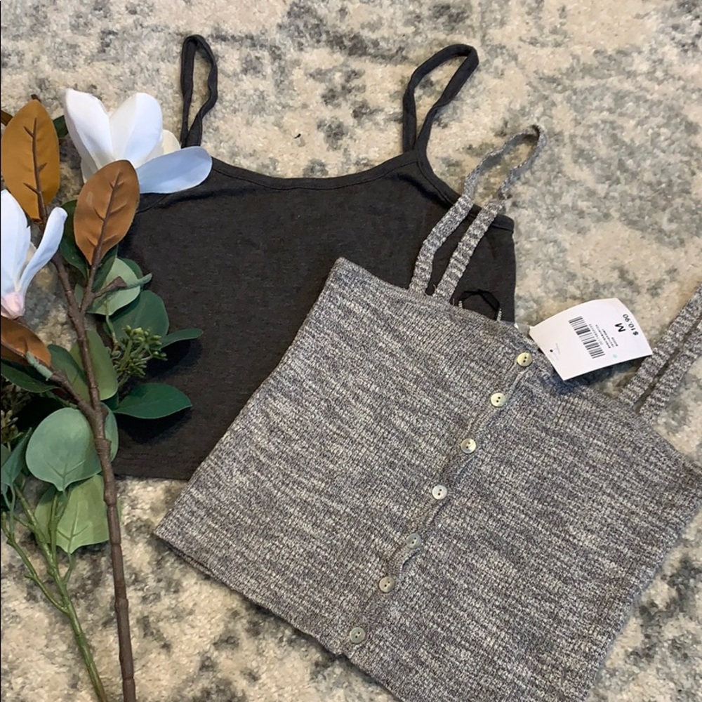 Set of Gray Crop Top Cami Tank Tops